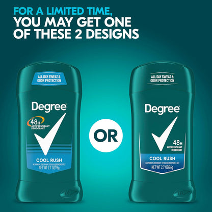 Degree Desodorante antitranspirante original Cool Rush 48 horas de protección contra el sudor y el olor, antitranspirante para hombres, 76g