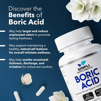 Supositorios  Vaginales de ácido bórico para mujeres Simpli Supplements  60 unidades
