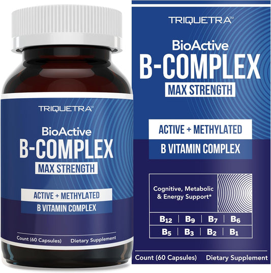 Complejo de Vitamina B BioActive -  Complejo B Metilado - Con Metilfolato, 3 Formas BioActive de B12, BenfoPure® B1 y Pantesin® B5 - 12 Vitaminas B en Dosis Clínicas-  60 Capsulas