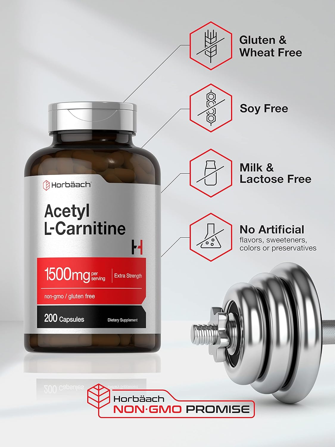 Horbaach Acetyl L-Carnitina 1500mg | 200 Cápsulas