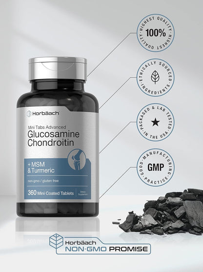Horbaach - Mini Tabs Advanced, Glucosamina Chondroitin + MSM & Turmeric, 360 mini comprimidos recubiertos