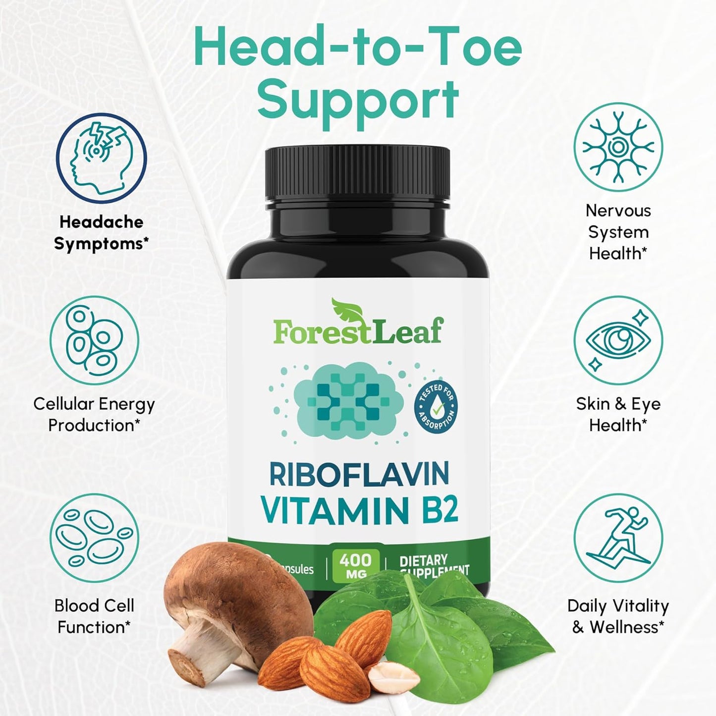 Rivoflavin  400 mg Vitamina B12 Forestleaf Formula Avanzada 90 Capsulas