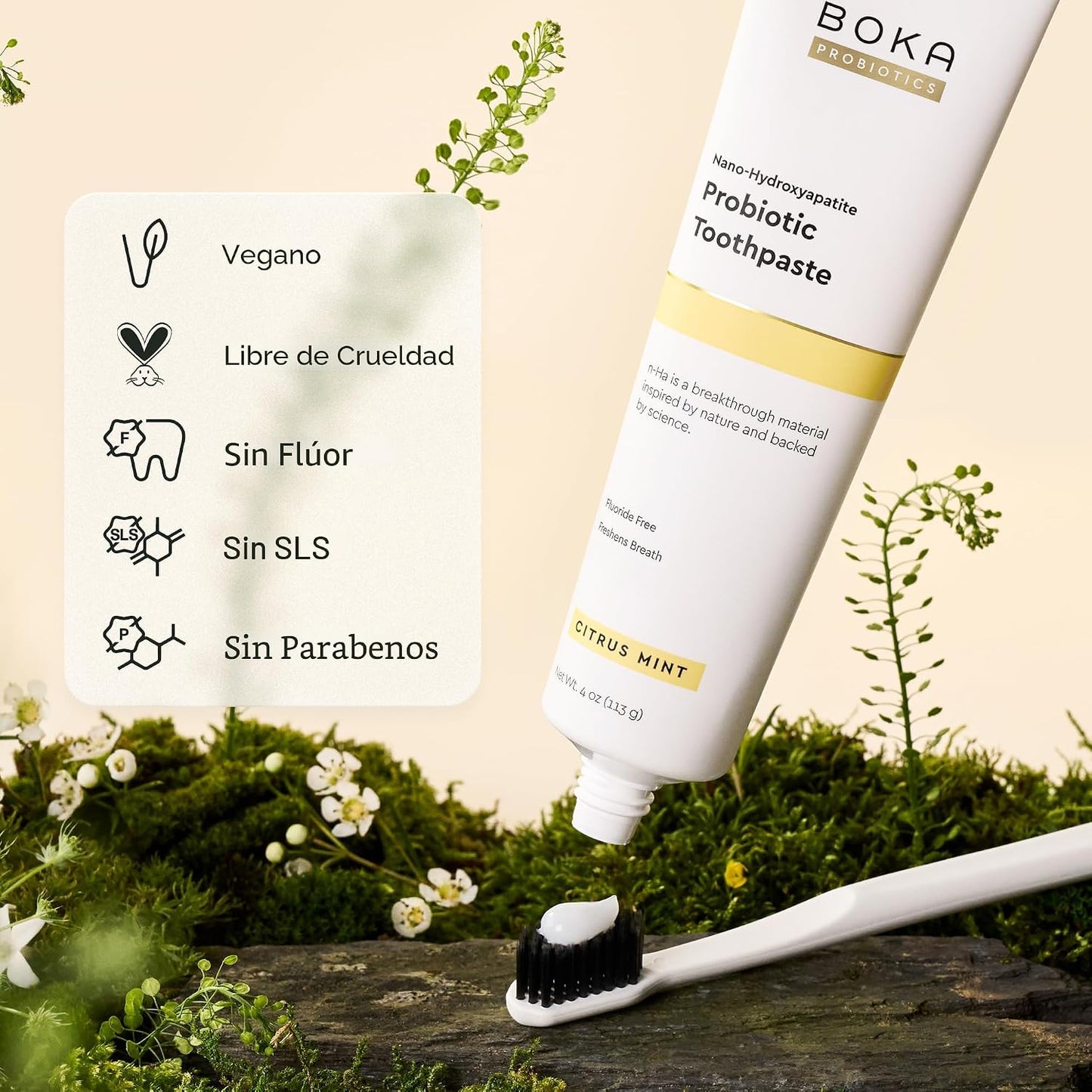 Boka Pasta dental con Probioticis y  Nano Hydroxyapatite sin Fluor Dental  Citrus Mint 96 gr.