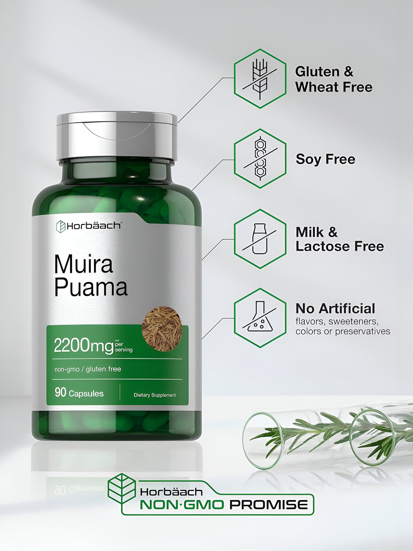 Horbaach Extracto de Muira Puama 2200 mg 90 cápsulas