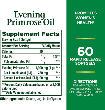 Natures Bounty Evening Primrose Oil 1000mg 60 rapid softgel