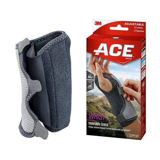 ACE Muñequera reversible con férula que proporciona un soporte moderado estabilizador para muñecas doloridas, débiles y lesionadas, ajustable, gris, 1 paquete