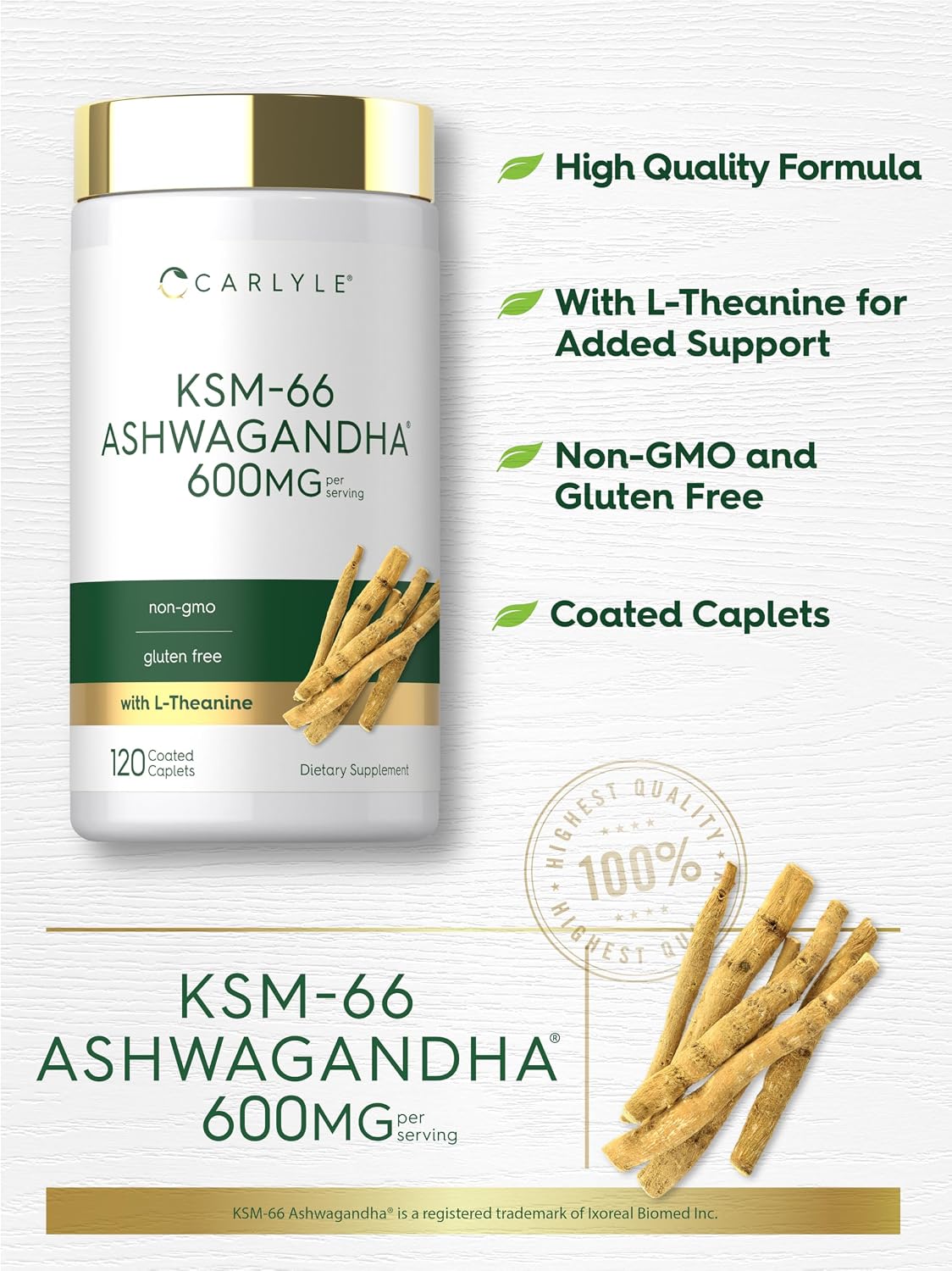 Carlyle KSM-66 Ashwagandha Root Extract 600mg | 120 capsulas vegetarianas