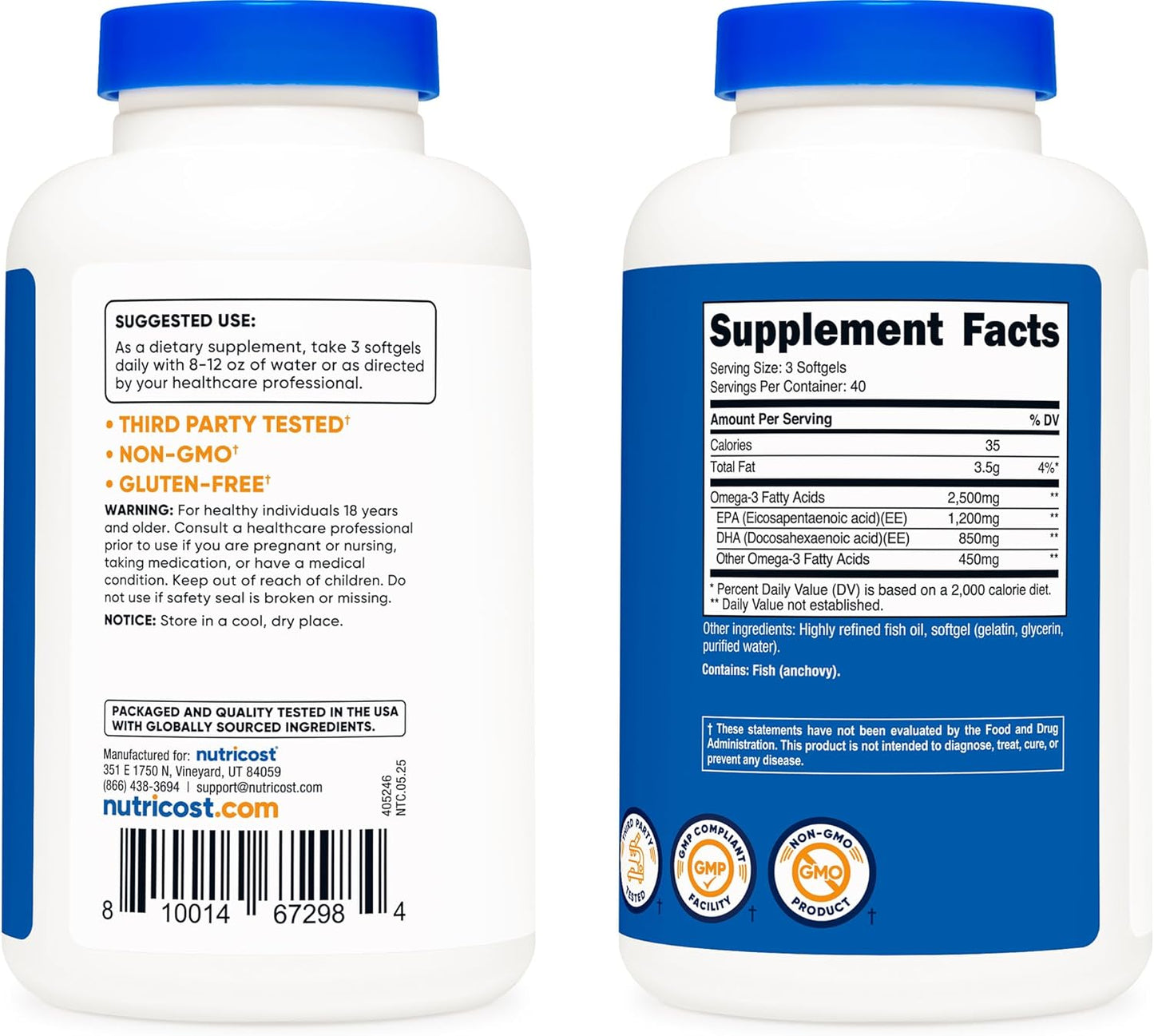 Nutricost Omega 3 - 2500 mg, 120 Softgels
