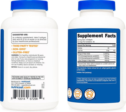 Nutricost Omega 3 - 2500 mg, 120 Softgels