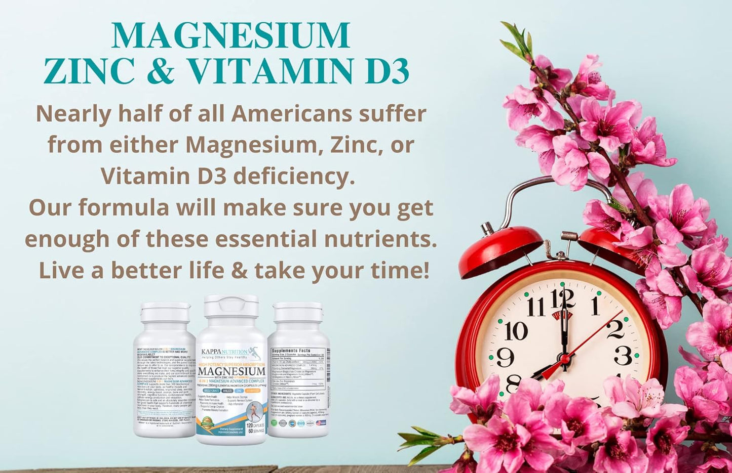 Kappa Nutrition Magnesio Advanced Complex  glicinato, bisglicinato, malato, zinc, vitamina D3 - 120 Cápsulas