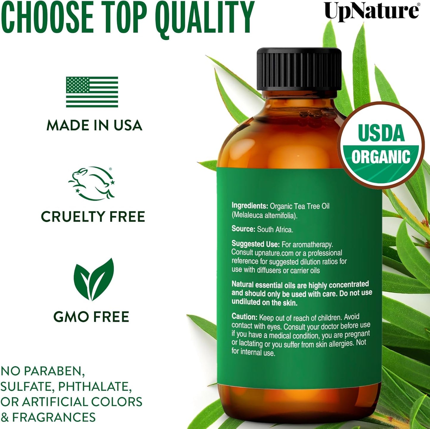 UpNature Aceite de árbol de té, aceites esenciales, 59ml