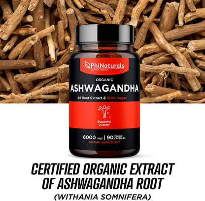 PhiNaturals Extracto orgánico de raíz de ashwagandha, 1500 mg 90 unidades
