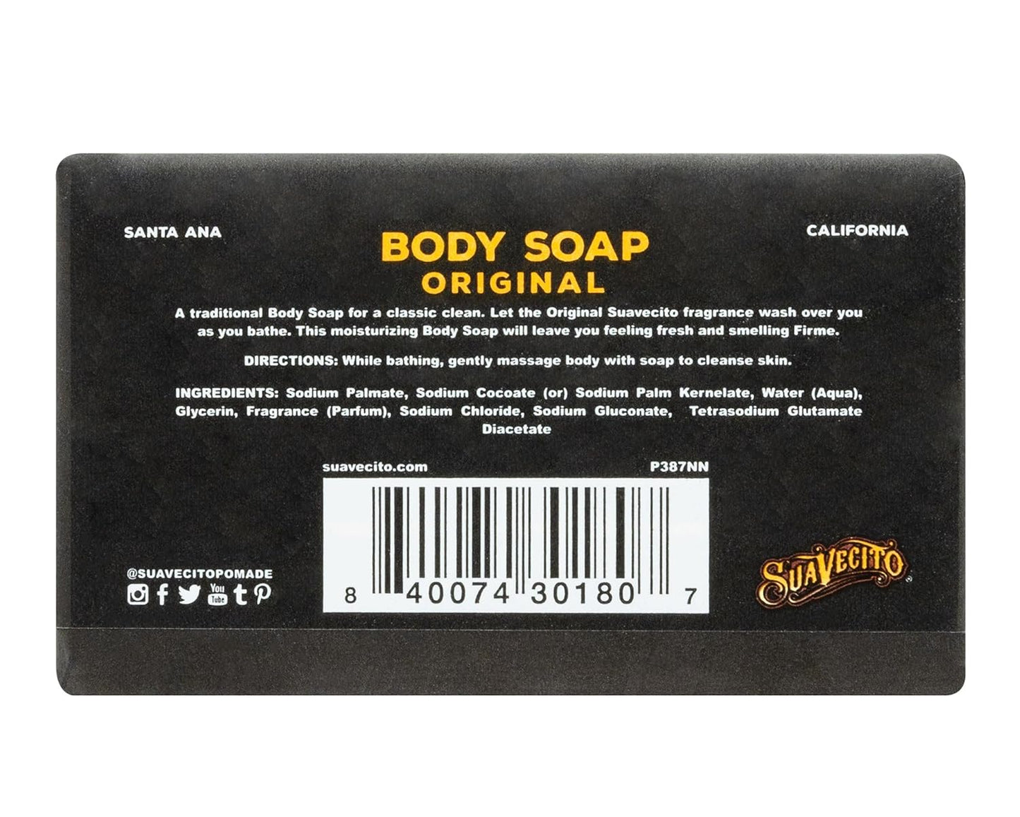 Suavecito Barra de jabón para el cuerpo y las manos hidratantes con fragancia original masculina, 170g