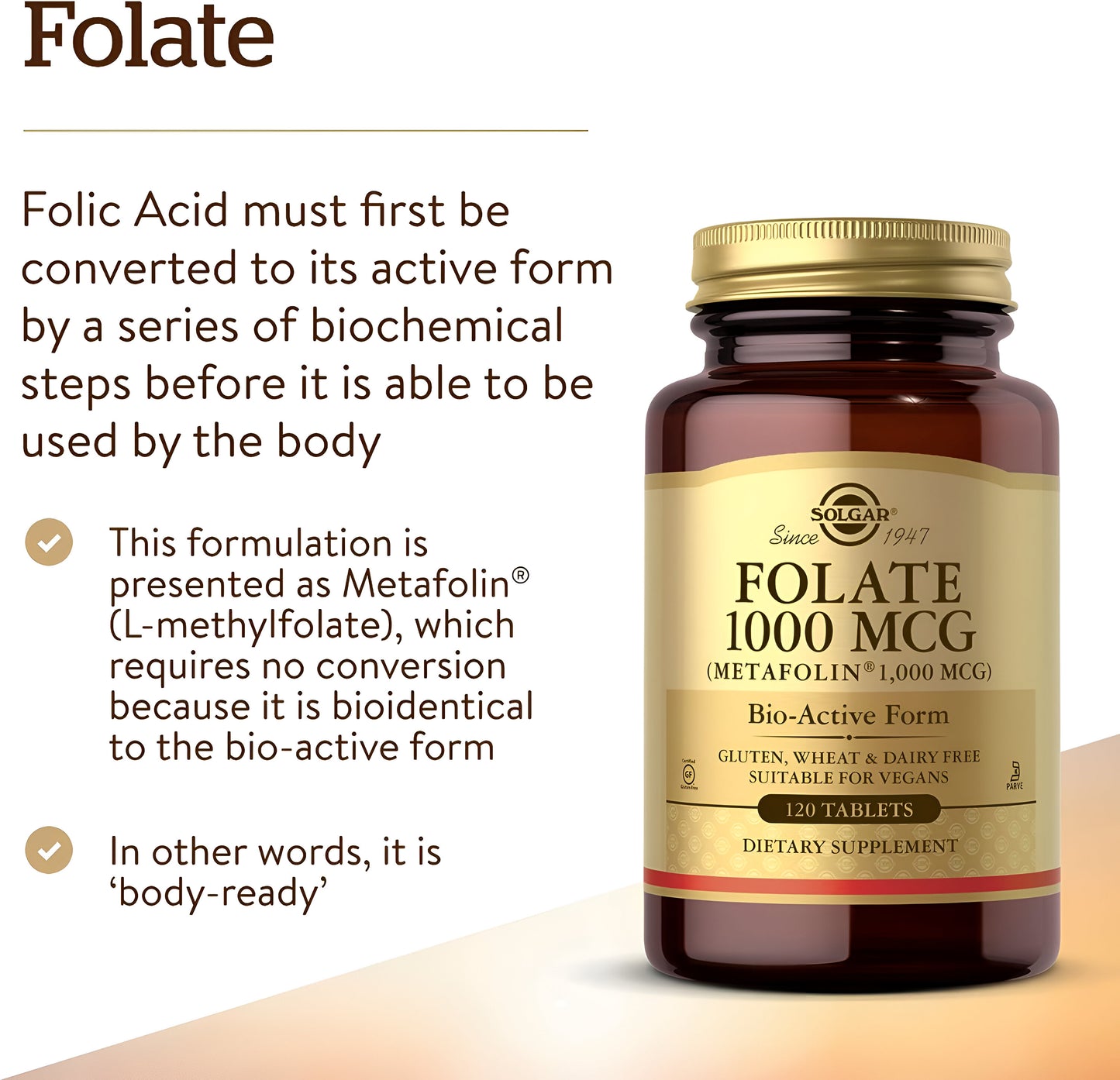 Solgar Folate 1000 mcg (Metafolin) 120 tabletas