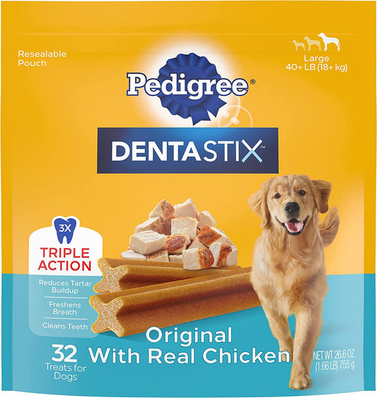 Pedigree Dentastix, premios y cuidado dental para perros- sabor original a pollo 32 unidades