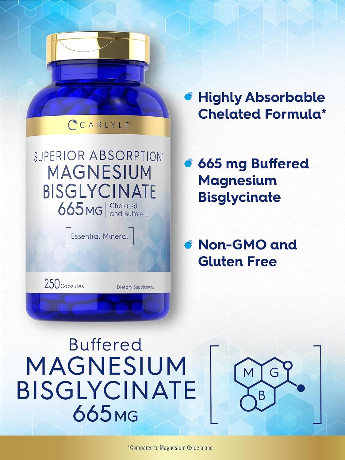 Carlyle Bisglicinato de magnesio tamponado 665 mg | 250 cápsulas