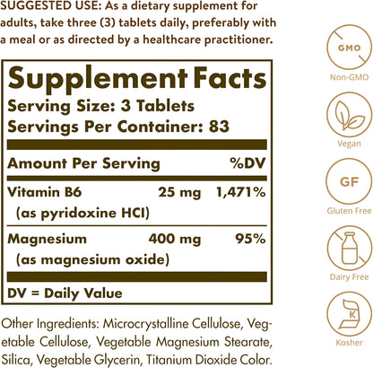 Solgar Magnesio con vitamina B6, 250 tabletas