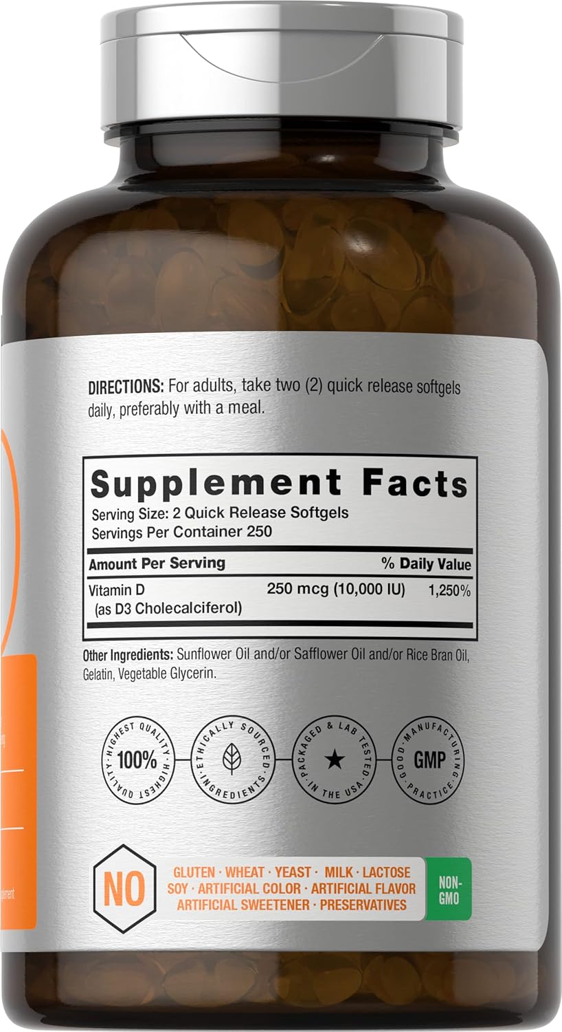 Horbäach Vitamina D3 10000 UI | 500 cápsulas blandas