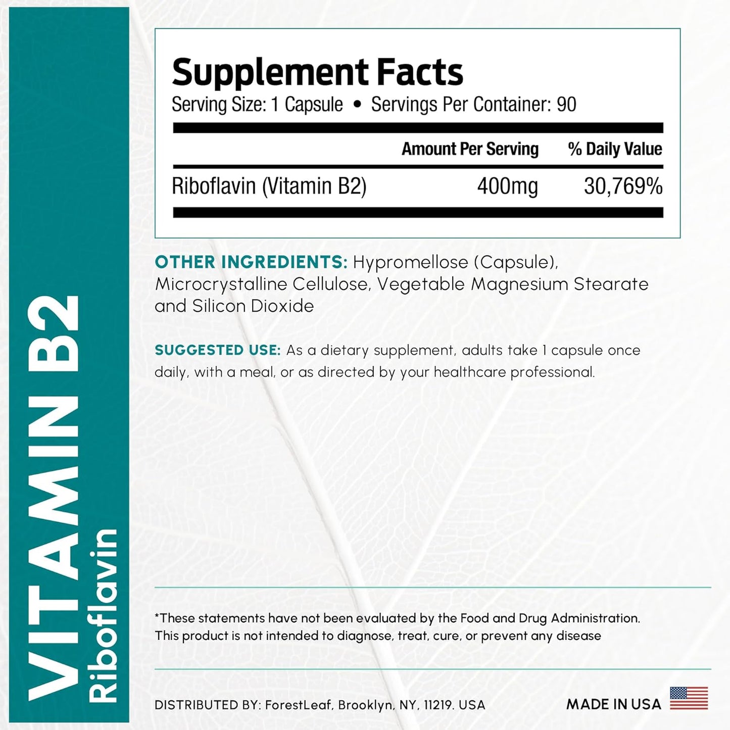 Rivoflavin  400 mg Vitamina B12 Forestleaf Formula Avanzada 90 Capsulas