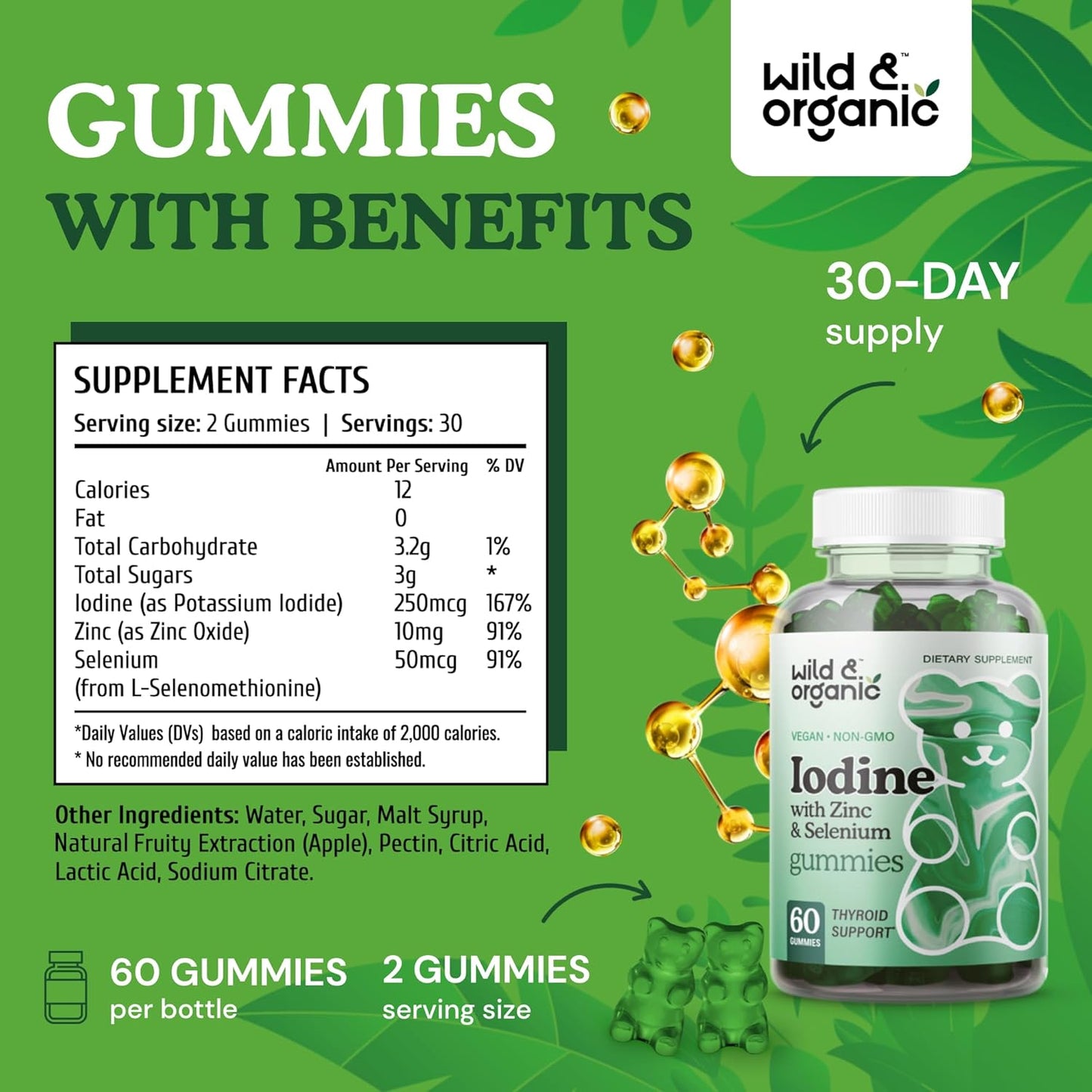 Wild & Organic - Iodine con Zinc y Selenium - 60 gummies