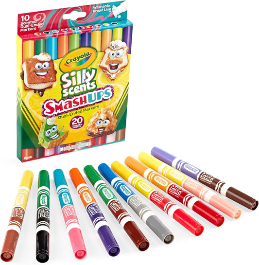 Crayola Silly Scents Smashups, marcadores de línea ancha lavables de doble extremo, 10 unidades, 20 colores y aromas, no tóxicos