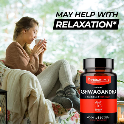 PhiNaturals Extracto orgánico de raíz de ashwagandha, 1500 mg 90 unidades