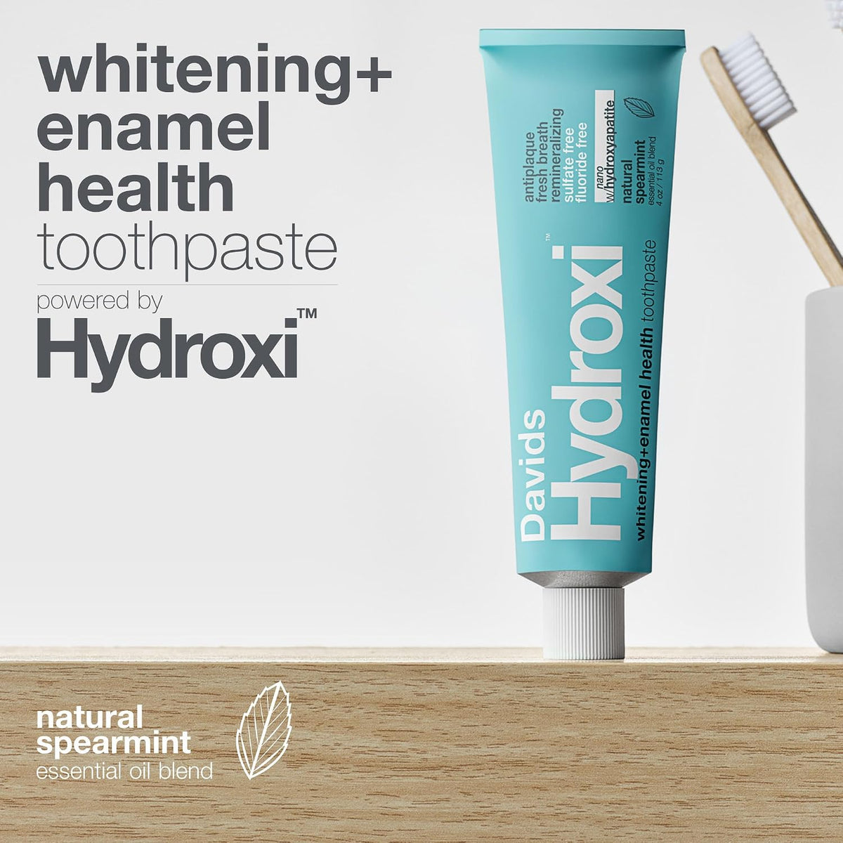 Pasta de dientes Davids Hydroxi Whitening + Enamel Health: antiplaca, aliento fresco, remineralizante, sin sulfatos, sin flúor, con nanohidroxiapatite, 113g