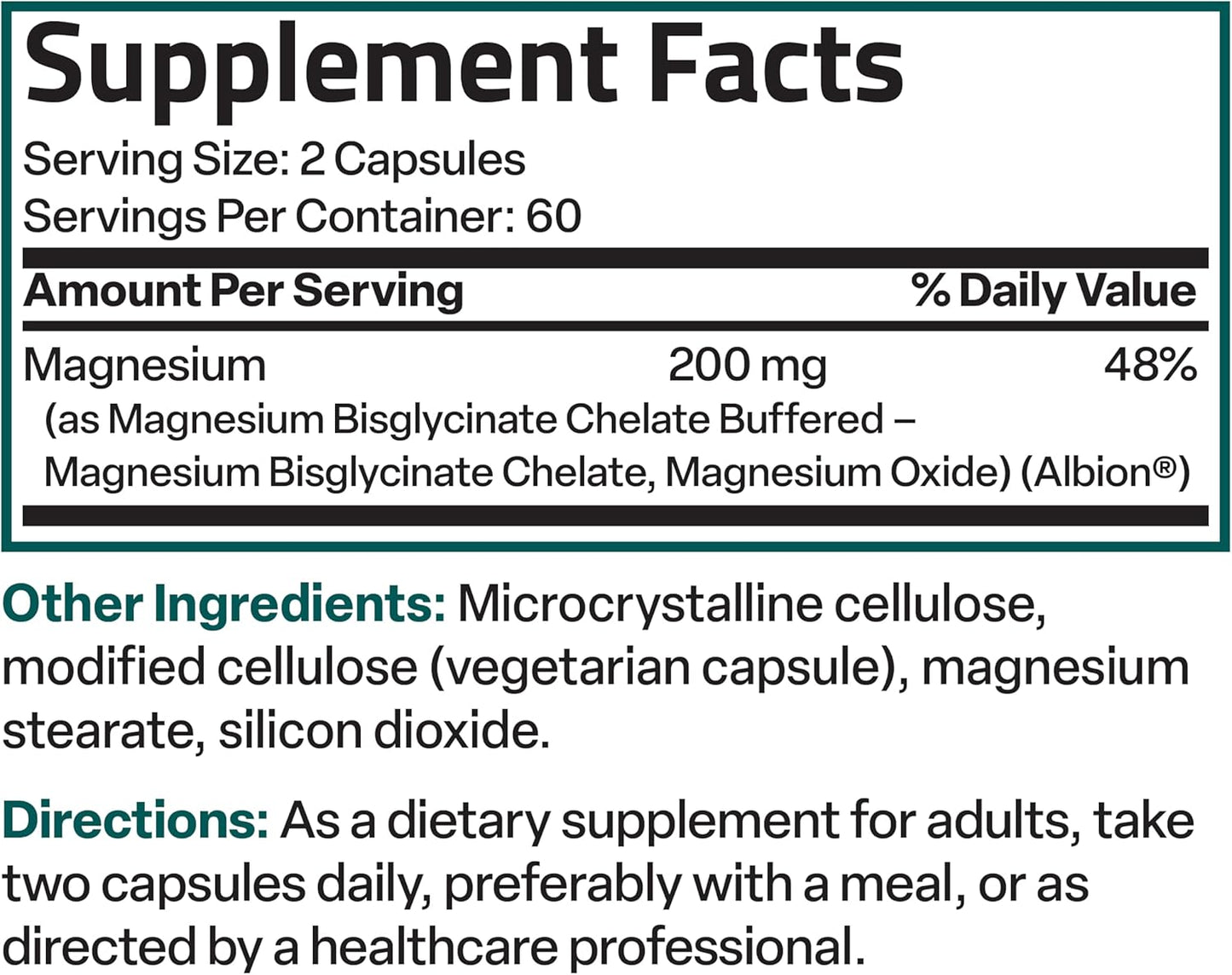 Bronson -Glicinato de magnesio 200 mg por porción conquelado,  capsulas vegetarianas