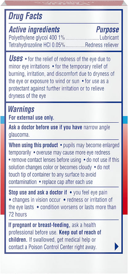 Visine Red Eye Hydrating Comfort Alivio del enrojecimiento y gotas lubricantes para ayudar a hidratar los ojos rojos, Tetrahidrozolina HCl, 15ml