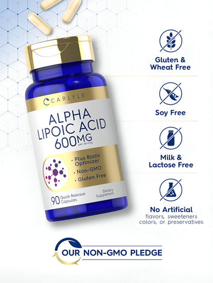 Carlyle Alpha Lipoic Acid 600mg + optimizador de biotina | 90 Cápsulas