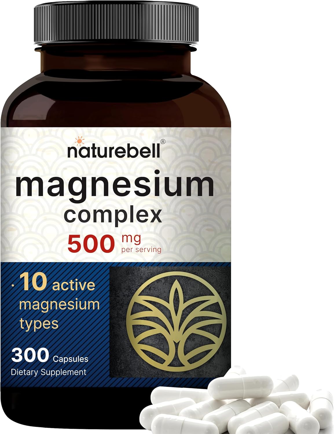 Nature Bell - Suplemento complejo de magnesio de 500 mg,  10 tiipos de magnesio en 1 - 300 cápsulas