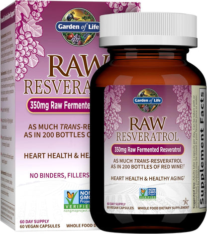 Garden of Life Resveratrol . potente apoyo antioxidante con 350 mg de trans-resveratrol fermentado crudo más probióticos y enzimas para la salud cardíaca y el envejecimiento , 60 cápsulas
