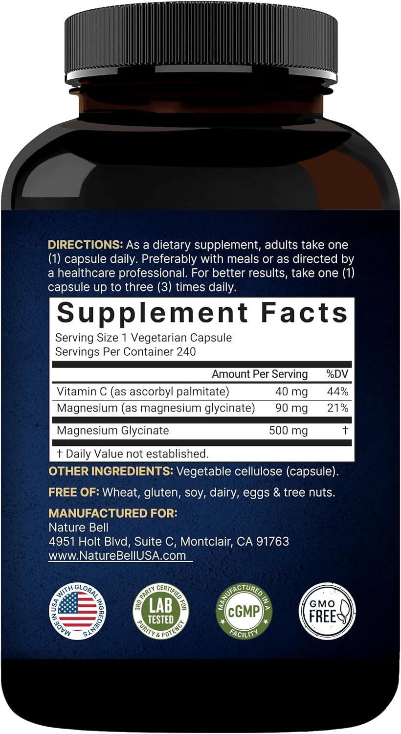 Magnesio Glisinato  500mg , 240 capsulas  - Naturebell