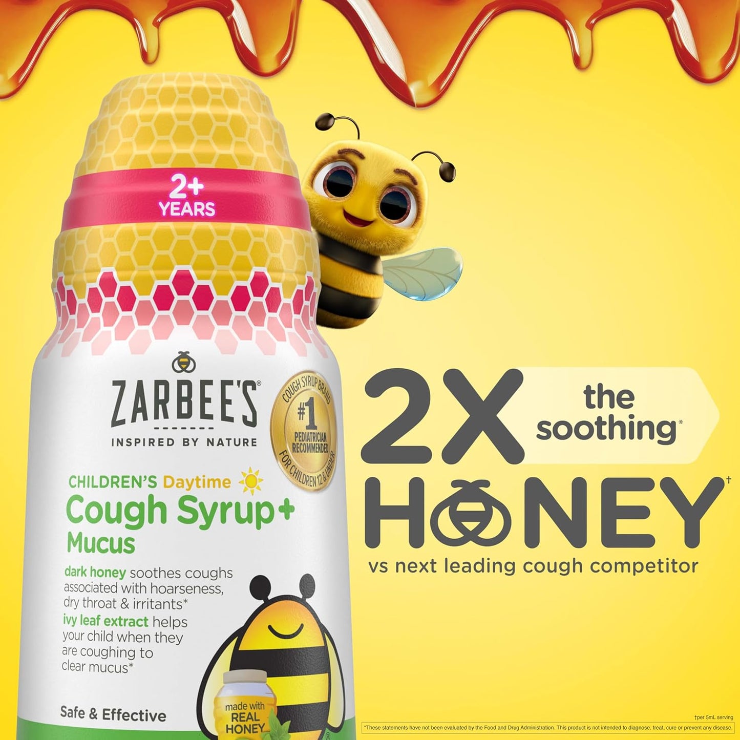 Zarbee's Jarabe para la tos de miel para niños + moco día y noche, sabor a bayas mixtas, 2 x 118ml