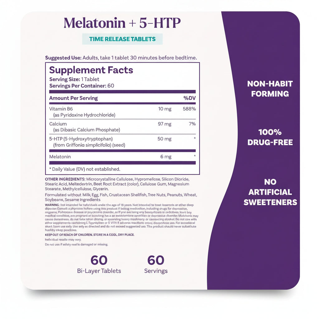 Melatonina + 5 HTP  Time Release 60 tabletas - Natrol