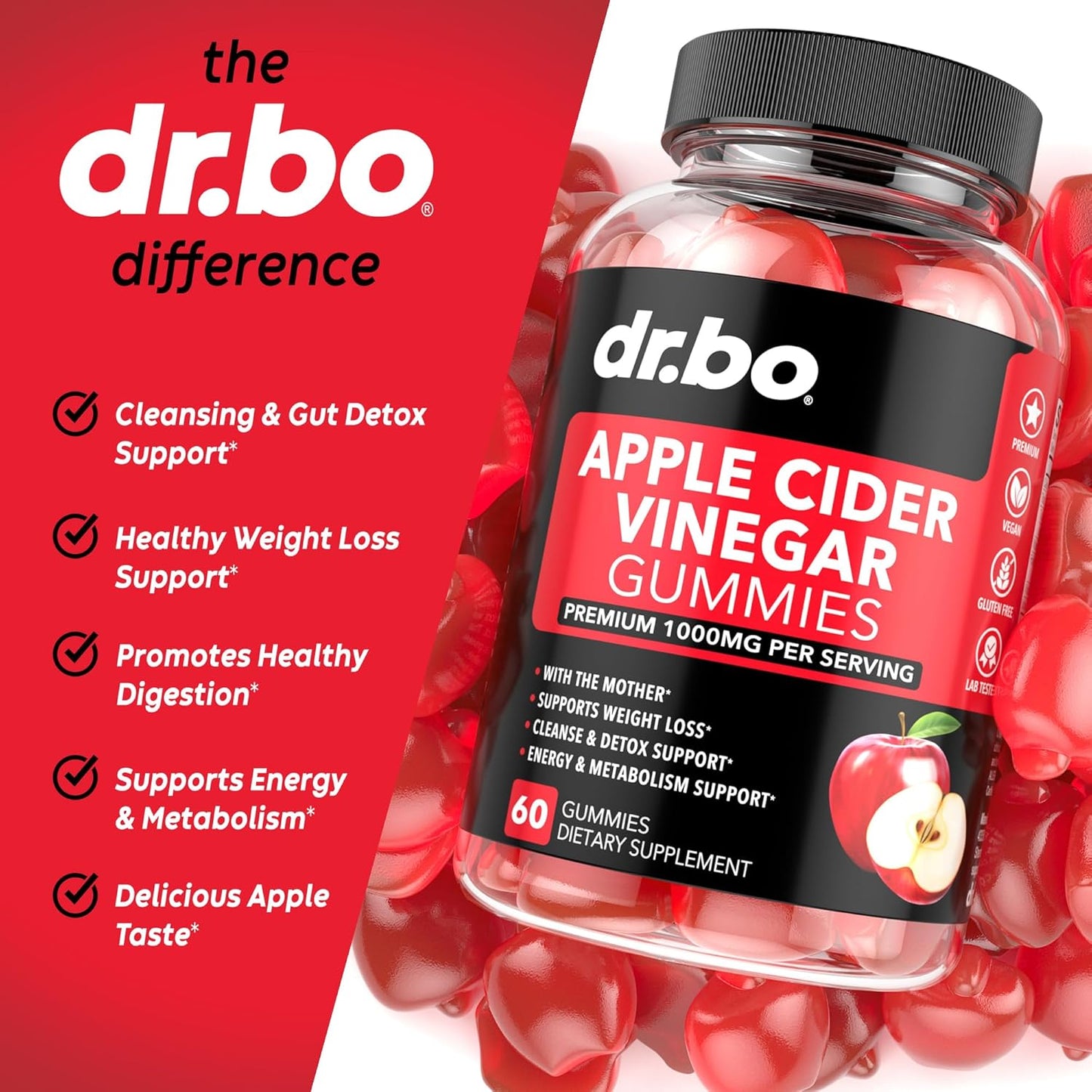 Dr. Bo - Apple Cider Vinegar 1000mg, 60 gummies