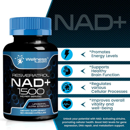 Wellness LabsRX- Resveratrol NAD+ 1500mg, 90 capsulas