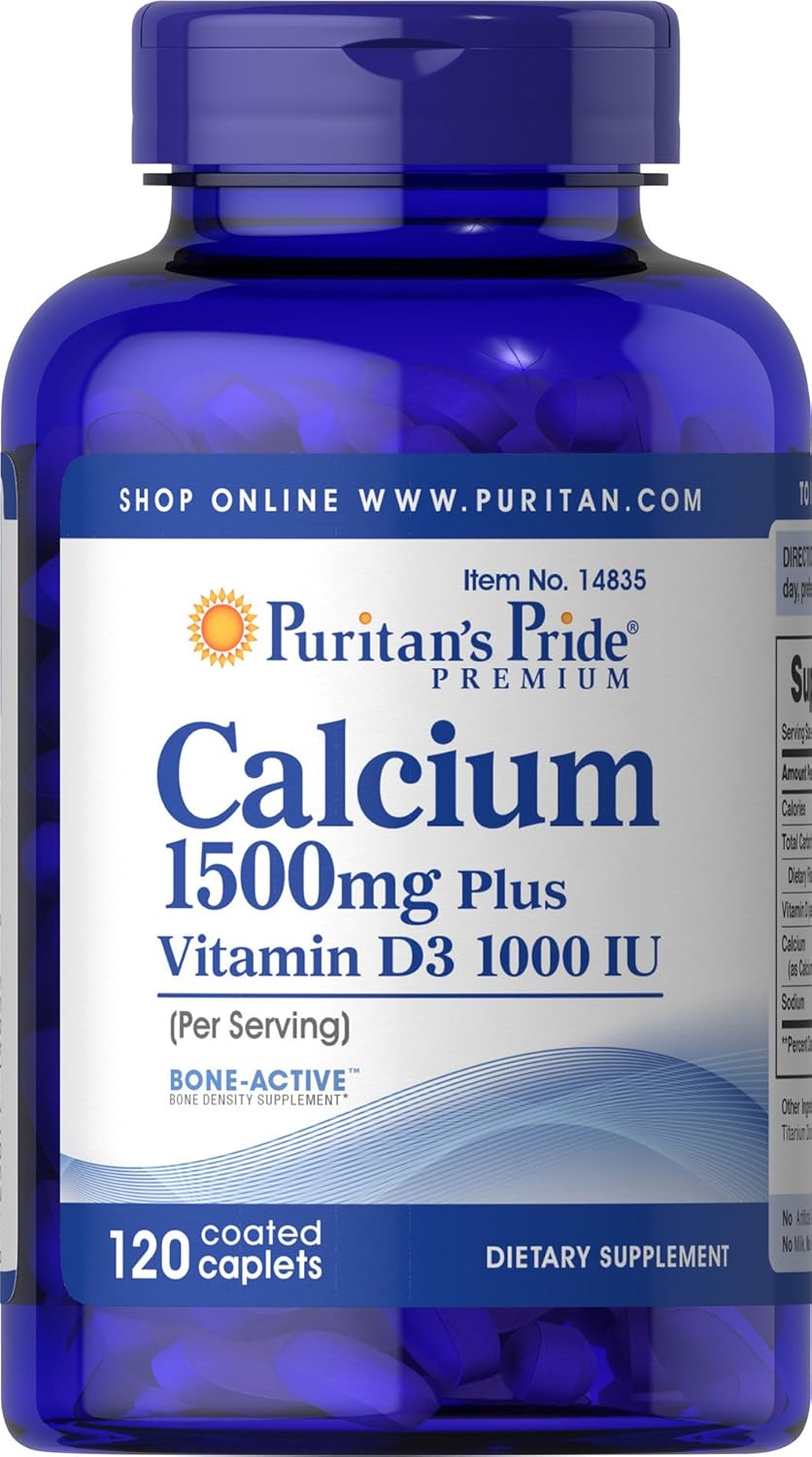 Puritans Pride Premium - Calcium 1500mg plus con Vitamina D3 25mcg(1000IU) - 120 tabletas