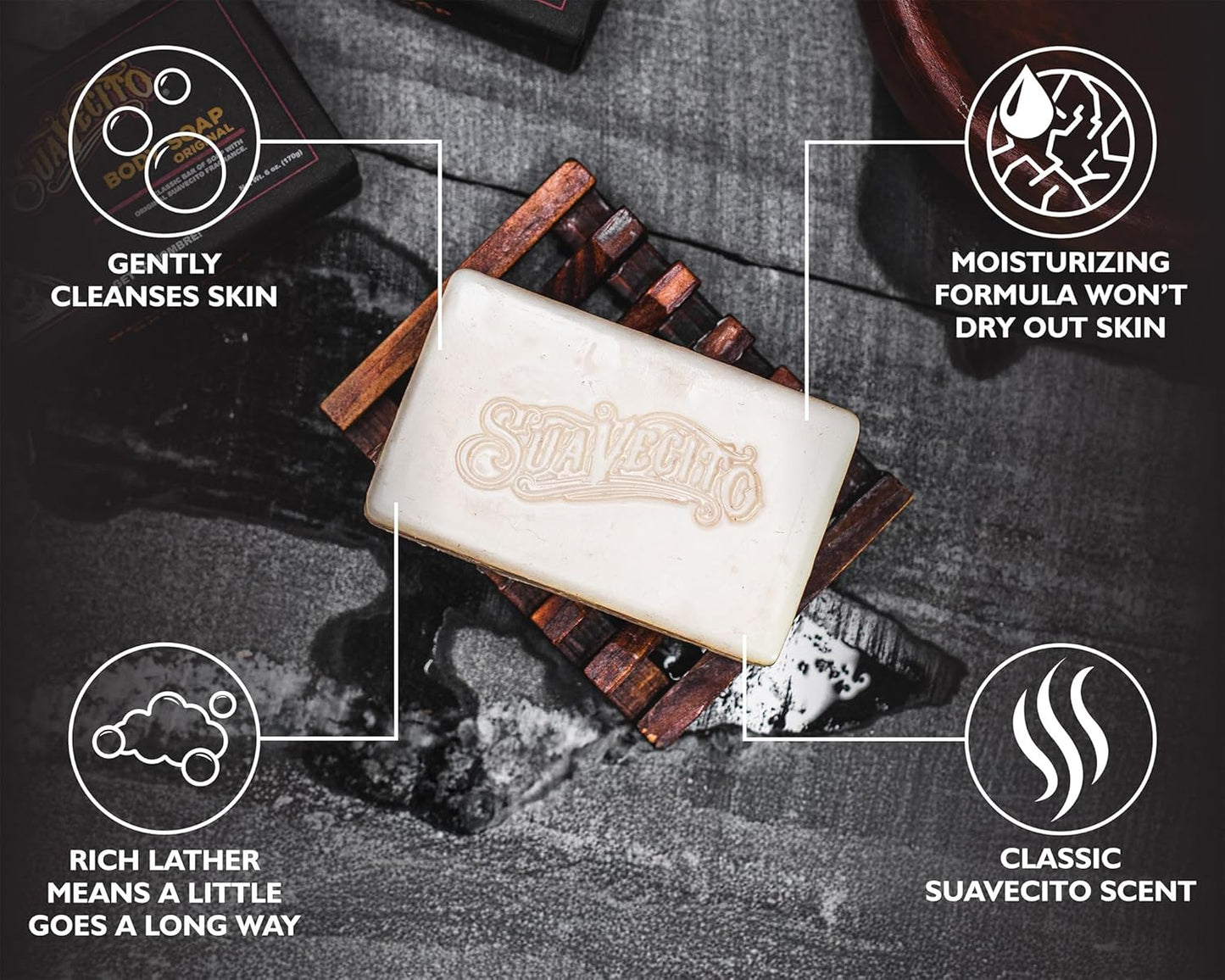 Suavecito Barra de jabón para el cuerpo y las manos hidratantes con fragancia original masculina, 170g