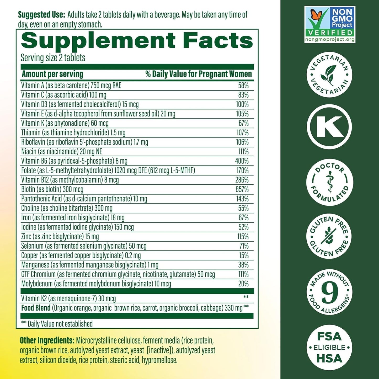 MegaFood multivitaminico prenatal 120 tabletas