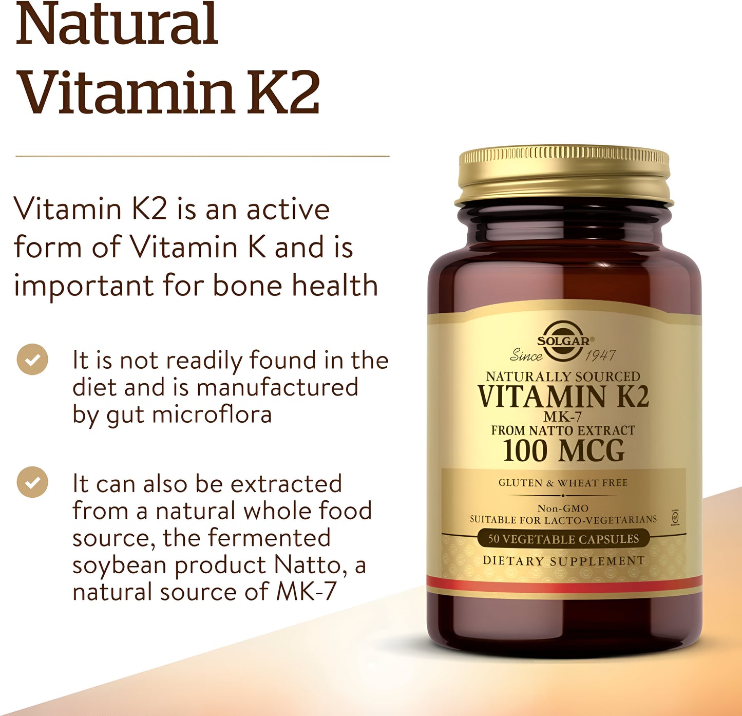Solgar, Vitamina K2- MK7 100 mcg, 50 cápsulas vegetales