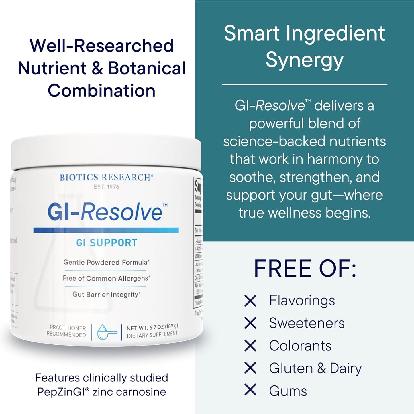 BIOTICS RESEARCH GI Resolve Fórmula avanzada de L-glutamina en polvo, 189gr