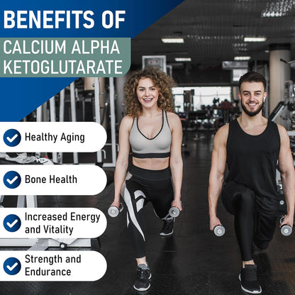 LongJuvity - CaAKG (Calcium Alpha-Ketoglutarate con Piperine), 1000mg - 60 cápsulas con recubrimiento entérico