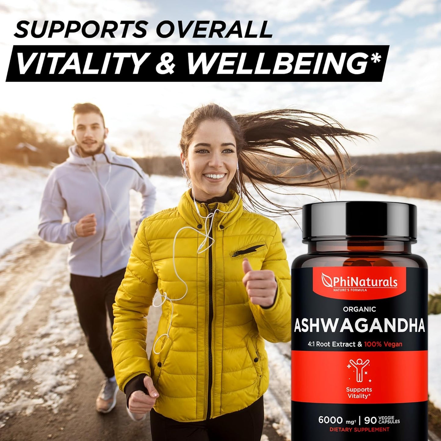 PhiNaturals Extracto orgánico de raíz de ashwagandha, 1500 mg 90 unidades