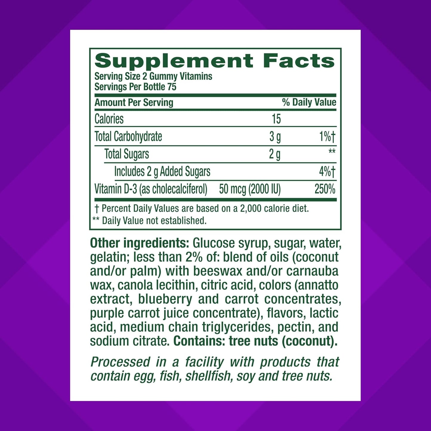 VitaFusion Vitamin D3 2000IU por servido ,50mcg 150 Gomitas