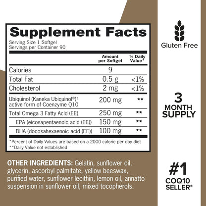 Qunol Plus Ubiquinol + Omega-3, 200mg + 250 mg, 90 capsulas