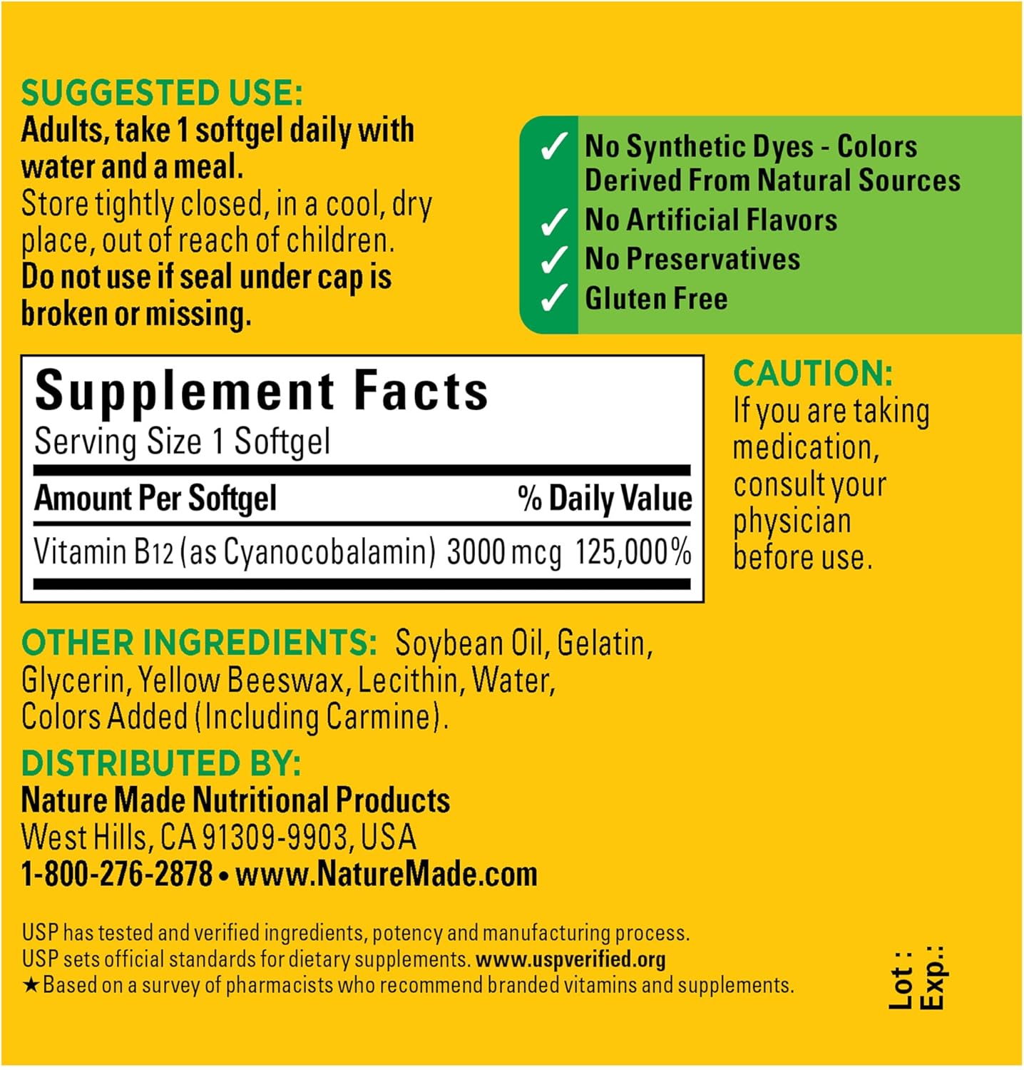 Nature Made Vitamina B-12 , 3000 mcg, 60 softgels