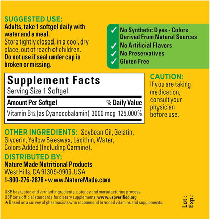 Nature Made Vitamina B-12 , 3000 mcg, 60 softgels
