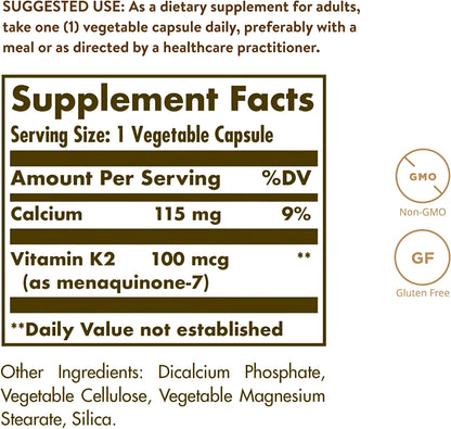 Solgar, Vitamina K2- MK7 100 mcg, 50 cápsulas vegetales