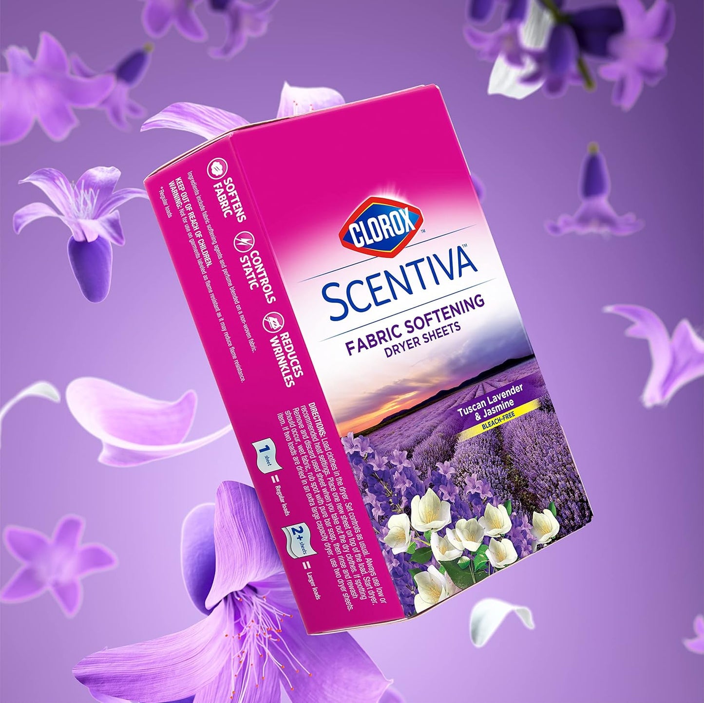 Clorox Scentiva - Hojas de secadora suavizantes de telas, aroma a lavanda toscana y jazmín, 40 Unidades